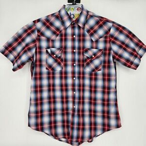 Vintage Ely Cattleman Shirt Mens Large‎ Western Pearl Snap Short Sleeve Plaid